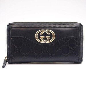 Gucci SUKEY Guccissima round zipper long wallet black card